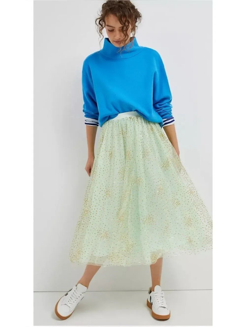 ANTHROPOLOGIE Sydney Shimmer Tulle Midi Skirt in Mist Green Skirt Size XS